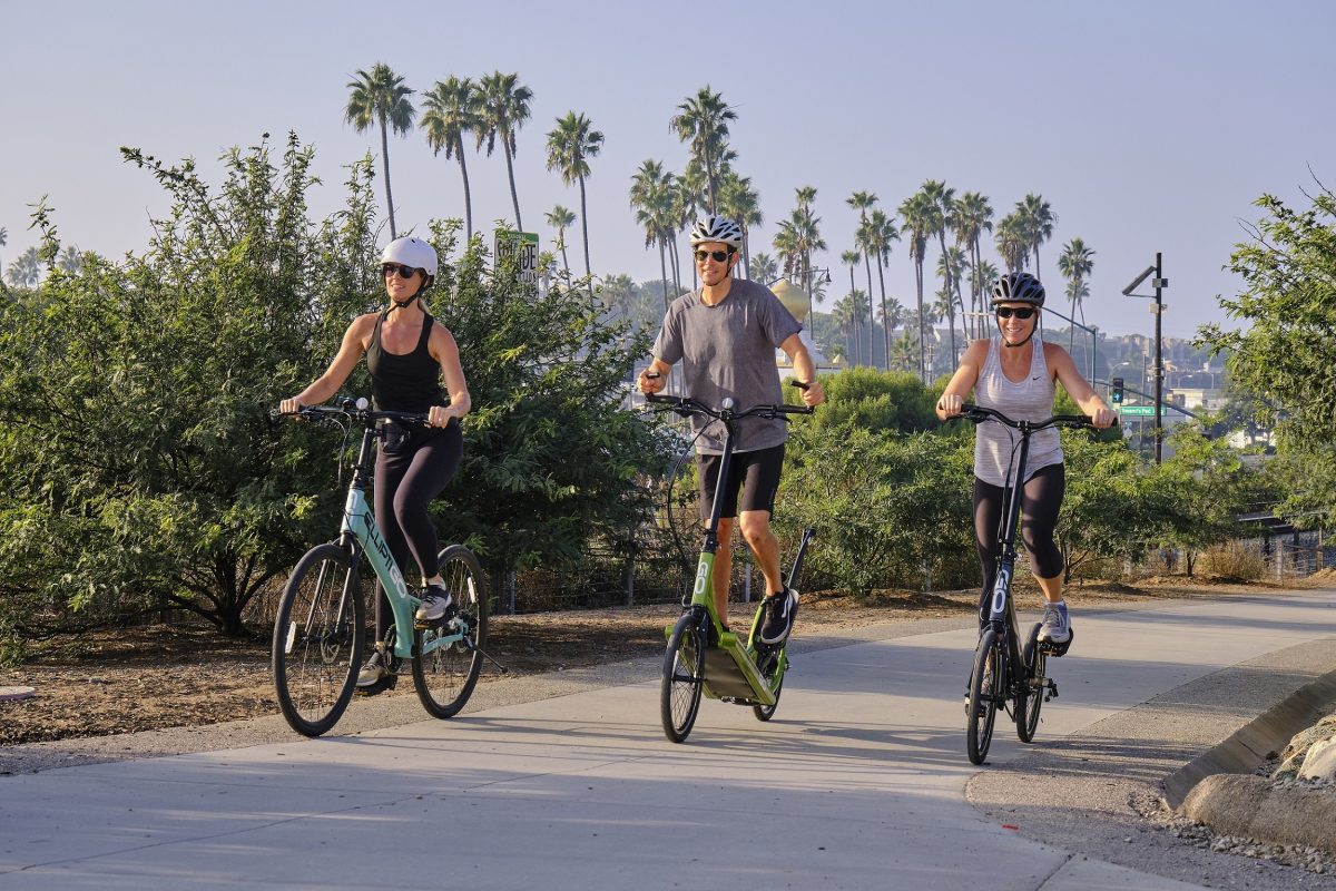 Trio of ElliptiGO riders, head on