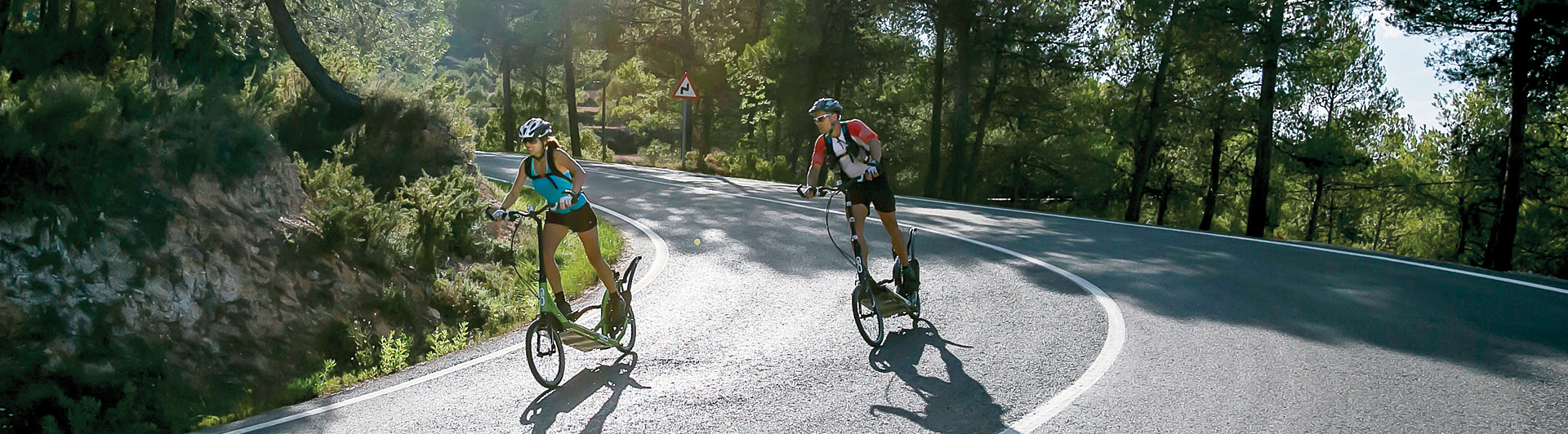 Two Long-Stride riders, front on
